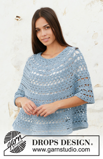 Mermaid Shell / DROPS 199-35 - Horgolt poncsópulóver DROPS Big Merino fonalból. A darabot fentről lefelé irányban készítjük, csipkemintával. Méret: S - XXXL.