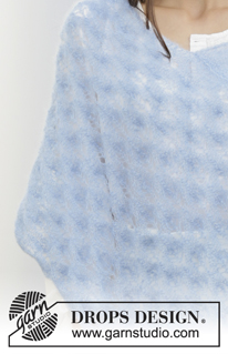 Light Summer Poncho / DROPS 199-36 - Gestrickter Poncho in DROPS Kid-Silk. Die Arbeit wird mit Lochmuster gestrickt. Größe S – XXXL.