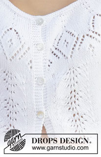Spring Melt / DROPS 199-41 - Knitted jacket with round yoke and short sleeves in DROPS Safran. The piece is worked top down with lace pattern. Sizes S - XXXL.