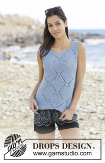 Sunny Island / DROPS 199-51 - Knitted top in DROPS Paris. Piece is knitted in garter stitch and lace pattern. Size: S - XXXL