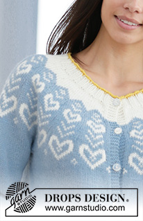 Dear to my Heart / DROPS 199-6 - Gestrickte Jacke in DROPS Merino Extra Fine. Die Arbeit wird von oben nach unten mit Rundpasse und nordischem Muster gestrickt. Größe S - XXXL.