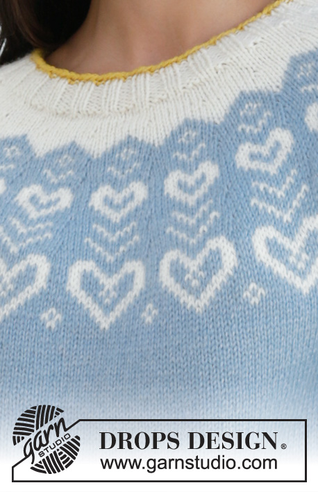Dear to my Heart Sweater / DROPS 199-7 - Pull tricoté de haut en bas, avec empiècement arrondi et jacquard nordique, en DROPS Merino Extra Fine. Du S au XXXL