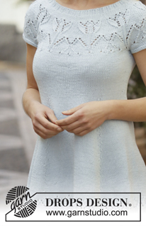 Moonshine Dance / DROPS 199-9 - Knitted dress with round yoke in DROPS Muskat. The piece is worked with lace and tulip pattern. Sizes S - XXXL.