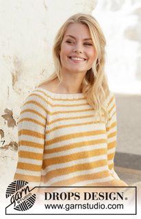Let the Sun In Sweater / DROPS 200-14 - Ylhäältä alas neulottu pusero 2-kertaisesta DROPS Alpaca-langasta. Työssä on raglanlinjat ja raidoitus. Koot S-XXXL.