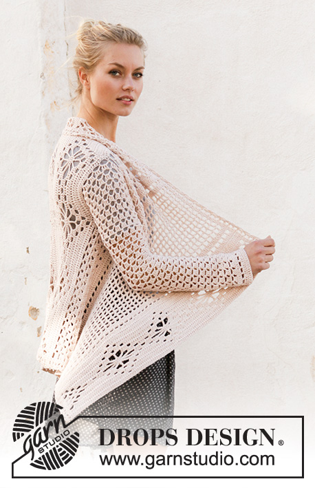 Blossoming Beauty / DROPS 200-16 - Crocheted square jacket in DROPS Cotton Merino. The piece is worked with lace pattern. Sizes S - XXXL.