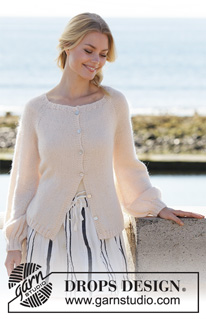 Soft Moonlight Jacket / DROPS 200-17 - DROPS BabyAlpaca Silk ja DROPS Kid-Silk lõngadest ülevalt alla kootud puhvis raglaan varrukatega kardigan suurustele S kuni XXXL