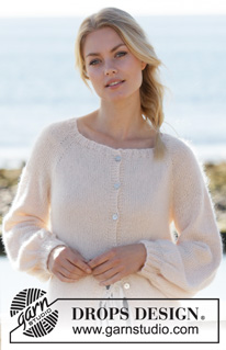 Soft Moonlight Jacket / DROPS 200-17 - DROPS BabyAlpaca Silk ja DROPS Kid-Silk lõngadest ülevalt alla kootud puhvis raglaan varrukatega kardigan suurustele S kuni XXXL