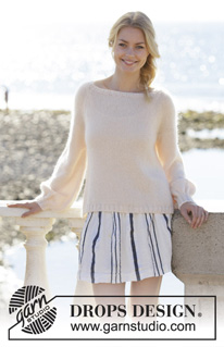 Soft Moonlight / DROPS 200-18 - Strikket genser med raglan og ballongermer. Arbeidet strikkes ovenfra og ned i DROPS BabyAlpaca Silk og DROPS Kid-Silk. Størrelse S - XXXL.