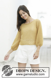 Jolina Top / DROPS 200-22 - Knitted jumper in DROPS Kid-Silk. The piece is worked with garter stitch, lace pattern and ¾-length balloon sleeves. Sizes S - XXXL.