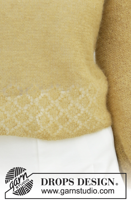 Jolina Top / DROPS 200-22 - Knitted jumper in DROPS Kid-Silk. The piece is worked with garter stitch, lace pattern and ¾-length balloon sleeves. Sizes S - XXXL.