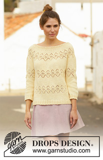 Spring Symmetry / DROPS 200-26 - Gestrickter Pullover in DROPS Muskat. Die Arbeit wird von oben nach unten mit Rundpasse, Lochmuster und 3/4 langen Ärmeln gestrickt. Größe S - XXXL.