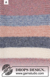 Bee Stripes / DROPS 200-3 - Gestrickter Pullover mit Streifen in DROPS Sky. Die Arbeit wird von oben nach unten mit Raglan gestrickt. Größe S - XXXL.