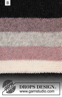 Bee Stripes / DROPS 200-3 - Gestrickter Pullover mit Streifen in DROPS Sky. Die Arbeit wird von oben nach unten mit Raglan gestrickt. Größe S - XXXL.
