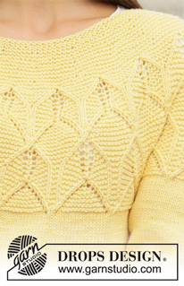 Costa del Sol Jumper / DROPS 200-30 - Ylhäältä alas neulottu pusero DROPS Merino Extra Fine -langasta. Työssä on kaarroke, kohoneuletta, pitsineuletta ja A-muoto. Koot S-XXXL.