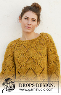 Summer Shells / DROPS 200-5 - Strikket genser med raglan med 1 tråd DROPS Snow, 1 tråd DROPS Wish eller 2 tråder DROPS Air. Arbeidet strikkes ovenfra og ned med hullmønster. Størrelse S - XXXL.