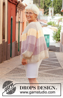 Bring Spring Cardigan / DROPS 200-9 - Strikket jakke i 2 tråde DROPS Kid-Silk. Arbejdet strikkes oppefra og ned med raglan, ballonærmer og striber. Størrelse S - XXXL.