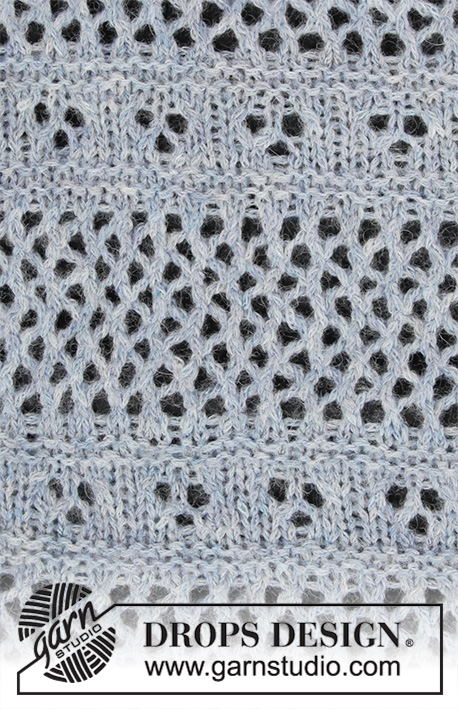 Midnight Mingle / DROPS 201-12 - Knitted shawl in DROPS Sky. The piece is worked with lace pattern and garter stitch.