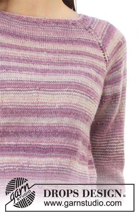 Summer Berries / DROPS 201-13 - Strikket genser i DROPS Delight. Arbeidet er strikket ovenfra og ned med raglan, ¾ ermer og A-fasong. Størrelse S – XXXL