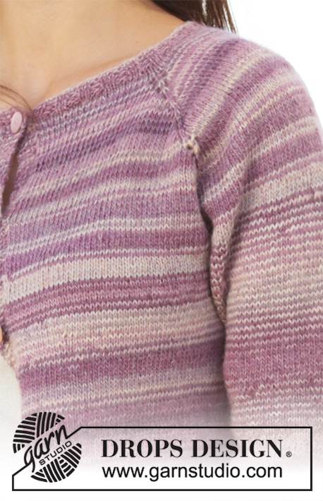 Summer Berries Jacket / DROPS 201-14 - Strikket jakke i DROPS Delight. Arbejdet er strikket oppefra og ned med raglan, ¾ ærmer og A-facon. Størrelse S – XXXL