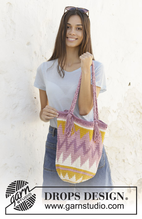 Andes Sunrise / DROPS 201-16 - Crochet bag with Nordic pattern in DROPS Paris. Worked from bottom up.