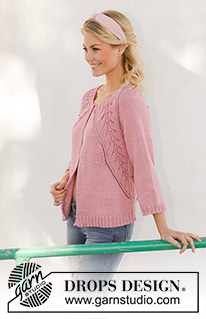 Sweet Heather Jacket / DROPS 201-19 - Gestrickte Jacke mit Raglan in DROPS Muskat. Die Arbeit wird von oben nach unten mit Lochmuster gestrickt. Größe S - XXXL.