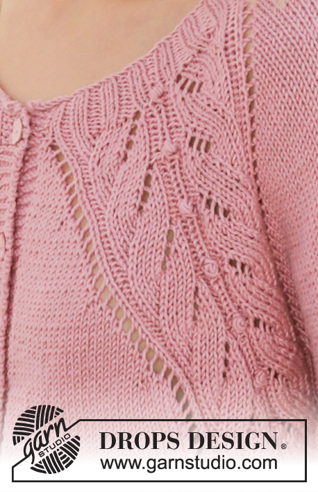 Sweet Heather Jacket / DROPS 201-19 - Gestrickte Jacke mit Raglan in DROPS Muskat. Die Arbeit wird von oben nach unten mit Lochmuster gestrickt. Größe S - XXXL.