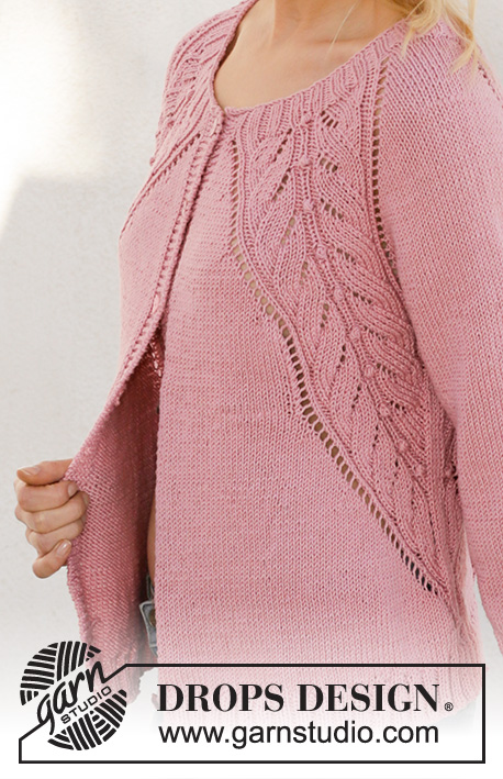 Sweet Heather Jacket / DROPS 201-19 - Gestrickte Jacke mit Raglan in DROPS Muskat. Die Arbeit wird von oben nach unten mit Lochmuster gestrickt. Größe S - XXXL.