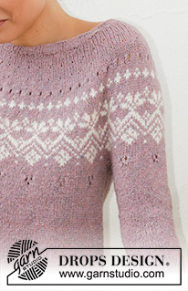 Rosewood / DROPS 201-2 - Knitted jumper in DROPS Sky. The piece is worked top down with round yoke, Nordic pattern, A-shape and ¾-length sleeves. Sizes S - XXXL.