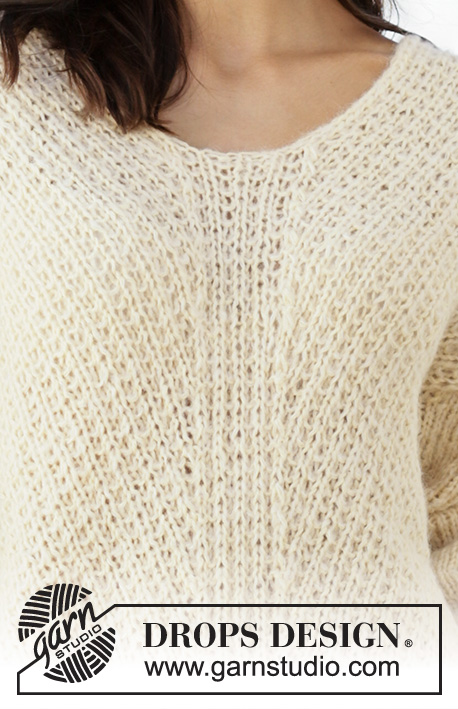 Freedom Found / DROPS 201-23 - Strikket genser i DROPS Alpaca og DROPS Brushed Alpaca Silk. Arbeidet strikkes med struktur i vinkel, med V-hals, ovenfra og ned. Størrelse S - XXXL.