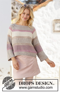 Rose Water / DROPS 201-25 - Strikket genser i DROPS Sky og DROPS Kid-Silk. Arbeidet strikkes ovenfra og ned med raglan og striper. Størrelse S - XXXL.
