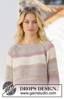 Rose Water / DROPS 201-25 - Strikket genser i DROPS Sky og DROPS Kid-Silk. Arbeidet strikkes ovenfra og ned med raglan og striper. Størrelse S - XXXL.
