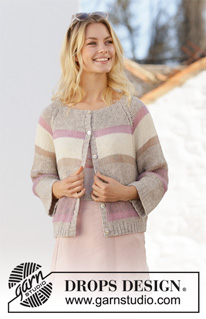 Rose Water Jacket / DROPS 201-26 - Gestrickte Jacke in DROPS Sky und DROPS Kid-Silk. Die Arbeit wird von oben nach unten mit Raglan und Streifen gestrickt. Größe S - XXXL.
