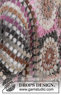 My Wildflower / DROPS 201-28 - Cardigan lungo lavorato all’uncinetto in DROPS Big Delight. Lavorato con strisce e quadrati. Taglie: S - XXXL