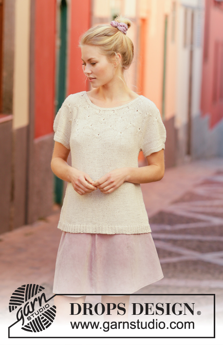 Dandelion Dreams / DROPS 201-37 - Strikket topp med rundfelling i DROPS Belle. Arbeidet strikkes ovenfra og ned med viftemønster. Størrelse S - XXXL.