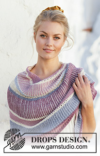 Pink Moon / DROPS 201-4 - Kötött kendő DROPS Baby Alpaca Silk fonalból. A darabot fentről lefelé irányban készítjük, lustakötéssel, és 2 színnel kötött mackókötéssel.