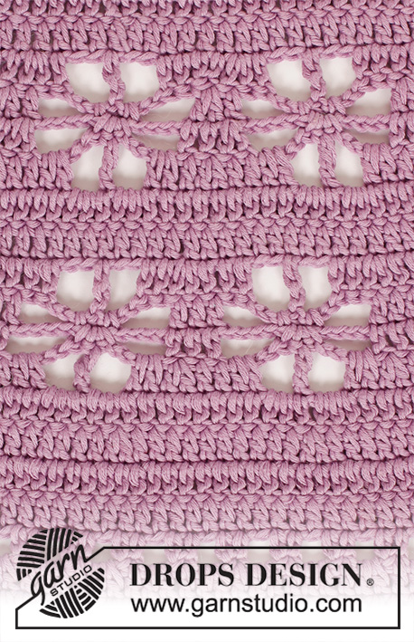 Daisy Chain / DROPS 201-5 - Crocheted jumper with round yoke in DROPS Muskat. Piece is crocheted top down with lace pattern. Size: S - XXXL