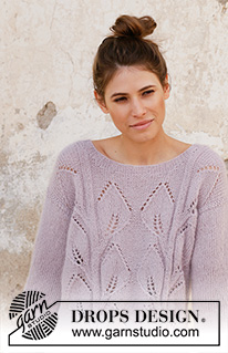 Sweet Topaz / DROPS 201-6 - Strikket bluse med bladmønster i DROPS Alpaca og DROPS Kid-Silk. Størrelse S - XXXL.