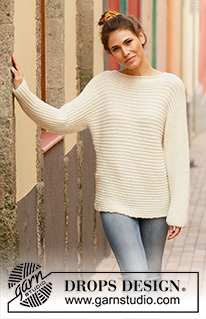 Daily Wonder / DROPS 201-7 - Jumper knitted sideways in DROPS Sky. The piece is worked in English rib. Sizes S - XXXL.