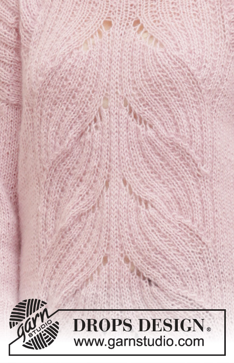 Poetry in Motion / DROPS 201-8 - Gestrickter Pullover in DROPS Nord und DROPS Kid-Silk. Die Arbeit wird von oben nach unten mit Verschiebungen, Rippenmuster und Seitenschlitzen gestrickt. Größe S - XXXL.
