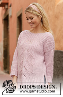 Poetry in Motion / DROPS 201-8 - Gestrickter Pullover in DROPS Nord und DROPS Kid-Silk. Die Arbeit wird von oben nach unten mit Verschiebungen, Rippenmuster und Seitenschlitzen gestrickt. Größe S - XXXL.