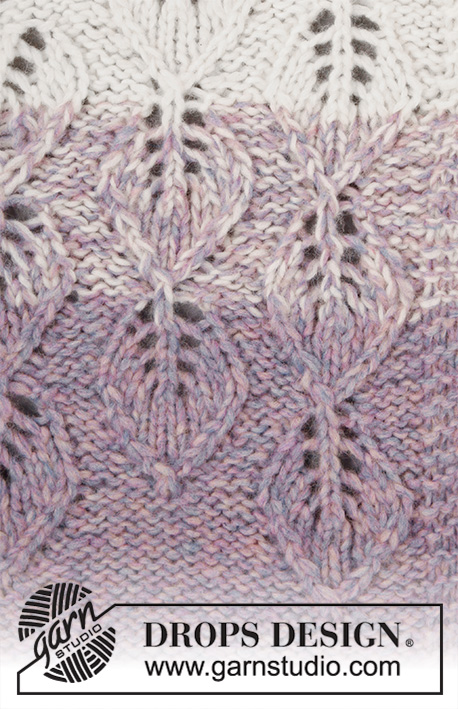 Wistful / DROPS 201-9 - Jacket with leaf pattern and stripes, worked in 2 strands DROPS Air or 2 strands DROPS Brushed Alpaca Silk. The piece is worked top down with ¾-length sleeves. Sizes S - XXXL.