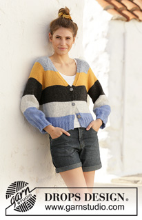 Valencia Cardigan / DROPS 202-10 - Strikket jakke med striper, v-hals og raglan. Arbeidet strikkes i DROPS Air, ovenfra og ned. Størrelse S - XXXL.