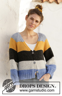 Valencia Cardigan / DROPS 202-10 - Strikket jakke med striper, v-hals og raglan. Arbeidet strikkes i DROPS Air, ovenfra og ned. Størrelse S - XXXL.