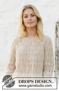 Birch Woods / DROPS 202-11 - Gebreide trui met ronde pas in DROPS Air. Het werk wordt gebreid met kantpatroon. Maat: S - XXXL