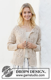 Birch Woods Jacket / DROPS 202-12 - Gilet tricoté avec empiècement arrondi et point ajouré, en DROPS Air. Du S au XXXL
