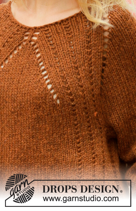 Autumn Spice / DROPS 202-13 - Strikket genser med raglan i 2 tråder DROPS Sky. Arbeidet strikkes ovenfra og ned med struktur og splitt i sidene. Størrelse S - XXXL.
