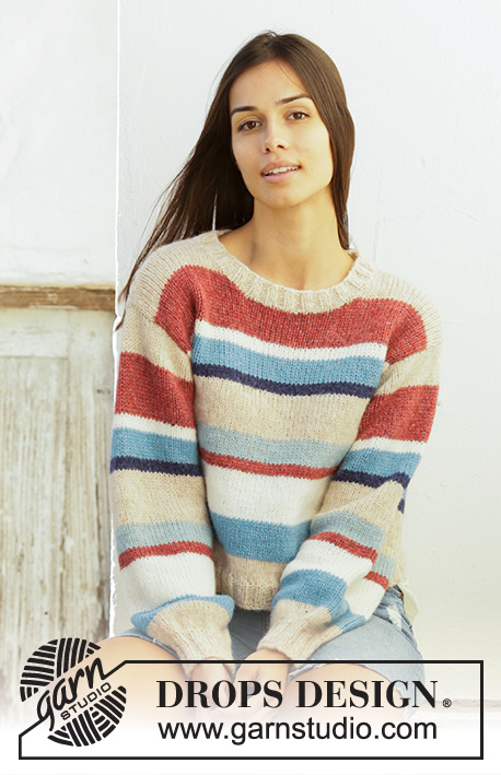 Bretagne / DROPS 202-15 - Strikket bluse med striber i DROPS Air. Størrelse S - XXXL.