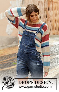 Bretagne / DROPS 202-15 - Strikket bluse med striber i DROPS Air. Størrelse S - XXXL.