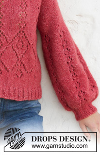 Berry Diamond / DROPS 202-18 - Knitted jumper with raglan and balloon sleeves in DROPS Air. The piece is worked top down with lace pattern. Sizes S - XXXL.