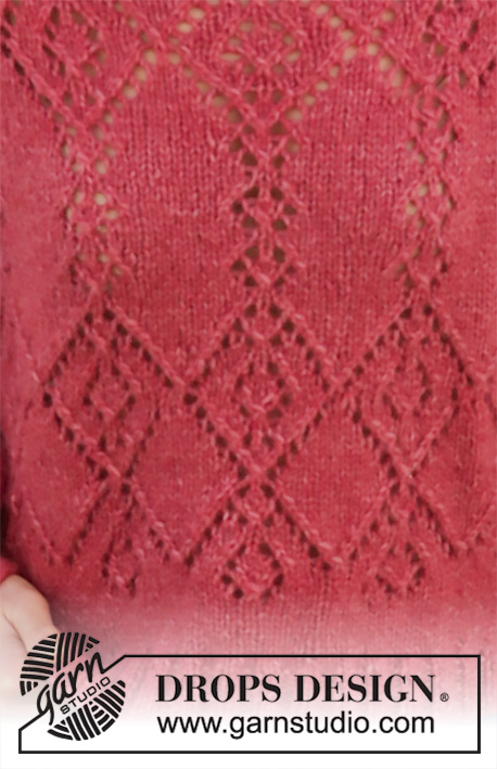Berry Diamond / DROPS 202-18 - Knitted jumper with raglan and balloon sleeves in DROPS Air. The piece is worked top down with lace pattern. Sizes S - XXXL.